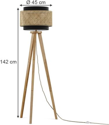 Стійка лампа Vicco Morten з ротангу, 45 см - торшер для читання, чорний