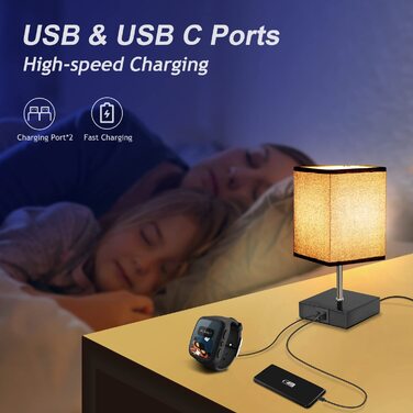 Приліжковий світильник Touch Dimmable Набір з 2 шт. з USB, 3 рівнями яскравості, в т.ч. 4 лампочки (чорні)