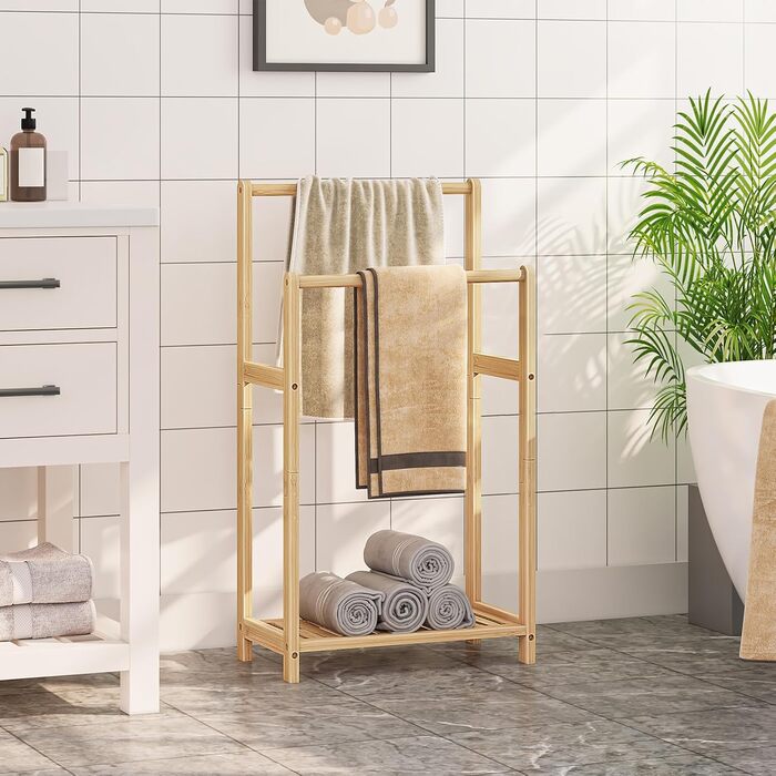 HOOBRO Лежак для рушників бамбуковий, підставка для рушників, вішалка для одягу, 42 x 24 x 77,5 см, для спальні та вітальні