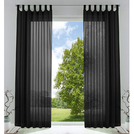 Набір з 2 комплектів прозорих штор для штор, шарф з вуалі для вітальні з обробкою зі свинцевої стрічки, HxB, 225x140 см, чорний, 61000C