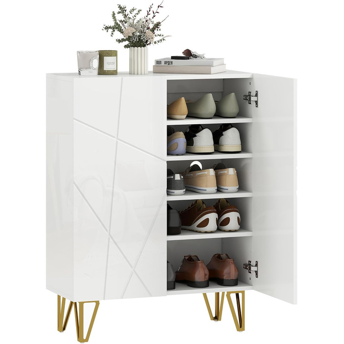 Шафа для взуття HOMCOM з 2 дверцятами, 3 регульовані полиці, на 15-20 пар взуття, 72 x 31,5 x 95 см, білий