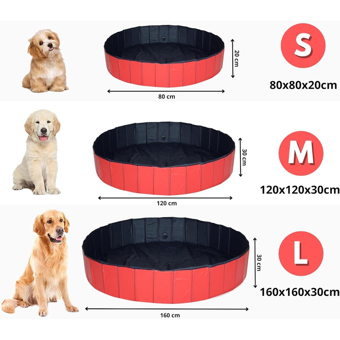 Басейн для собак - Басейн для собак - Басейн для собак - Басейн для тварин - Наземний басейн - Розбірний - ПВХ - Червоний/синій - Включає гребінець-щітку для собак (80x80x20 см червоний)