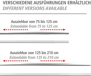 Телескопічний карниз для душових штор WENKO Era White, висувний карниз з нержавіючого алюмінію, для кріплення всіх душових шторок, в т.ч. кріплення без свердління, 75-125 x 2 x 3,5 см (75-125 x 2 x 3,5 см, хром/прозорий)