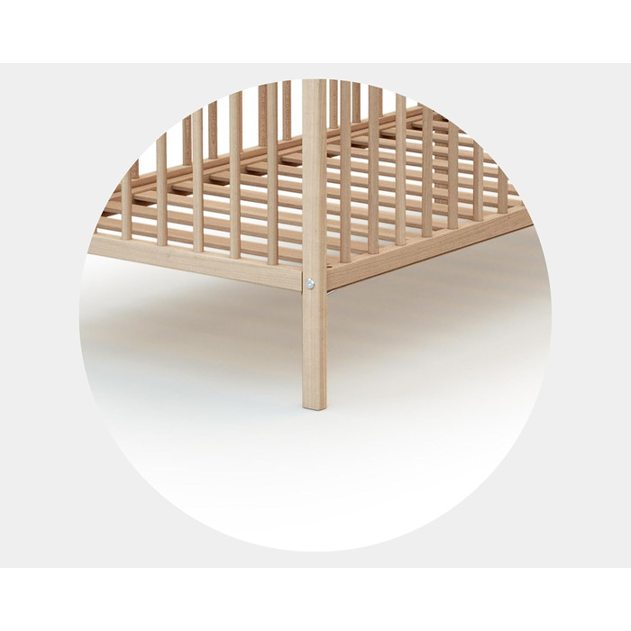 Дитяче ліжко Webaby Holz 60x120cm з бука, натуральний колір, з регульованим дном та бортиками | Від народження | Комфортний сон