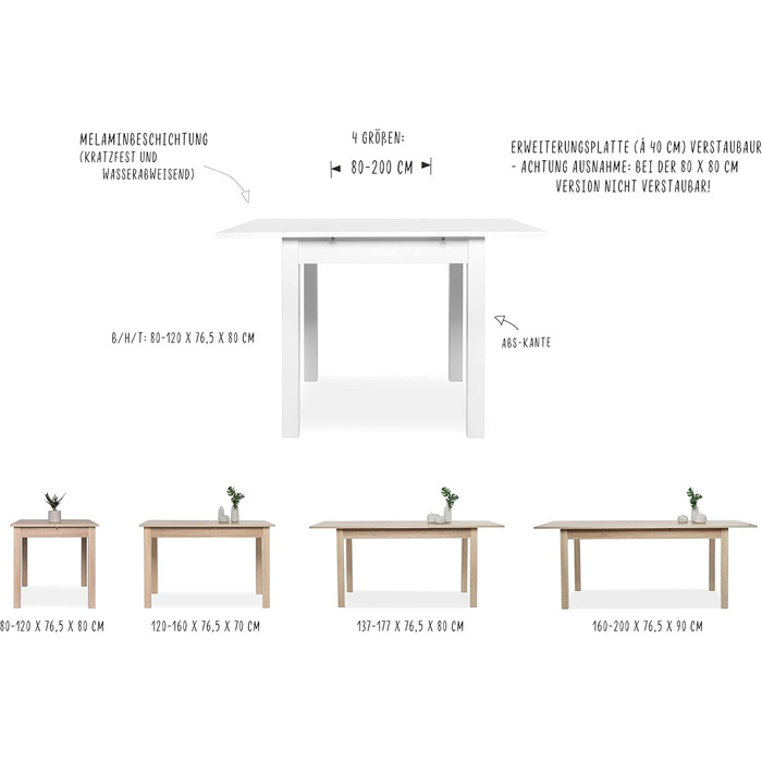 Кухонний стіл Inter Trade Corporation з висувною стільницею, білий (80-120 x 80 см)