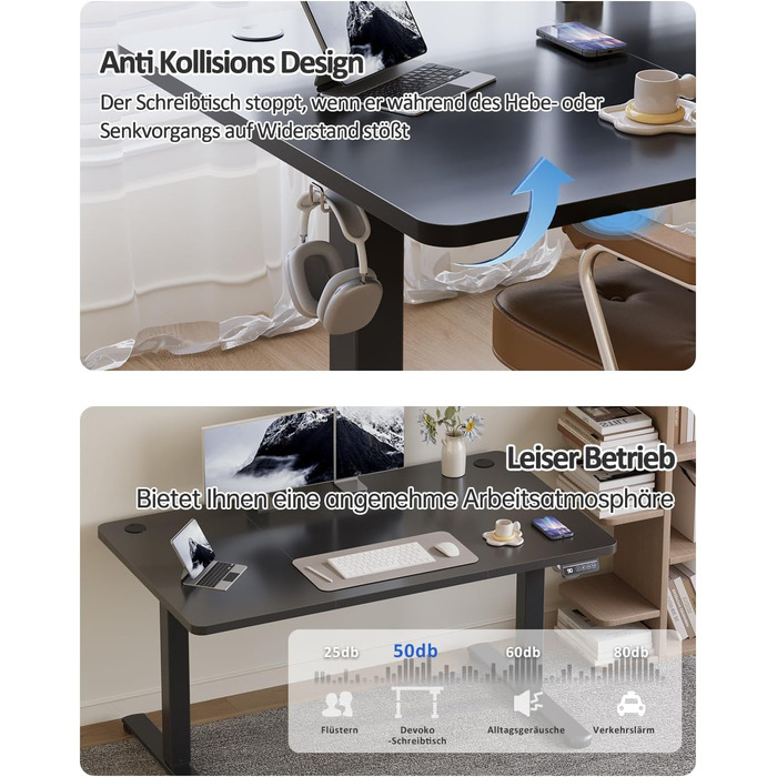 Електричний регульований стіл Devoko 120x60 см: стіл для стоячи/сидячи, офісний, з пам'яттю, чорний