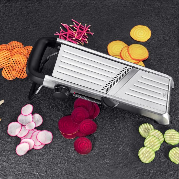 OXO Good Grips Професійний овочефруктрізак 2.0 з лезами з японської сталі, сірий, для кухні, Chef's (одинарний, нержавіюча сталь)