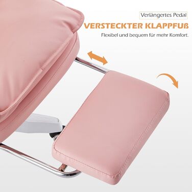 Офісне крісло TUKAILAI: ергономічне, з регулюванням висоти, підлокітники, підставка для ніг, рожеве