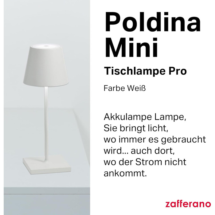 Zafferano Poldina Pro Mini - Бездротова LED-лампа для дому та вулиці, біла, з регулюванням яскравості, 30 см