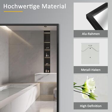 Дзеркало для ванної кімнати Spiegel Schwarz 40x60 см з металевим каркасом, прямокутне, для ванної, вітальні, спальні, гостьової кімнати
