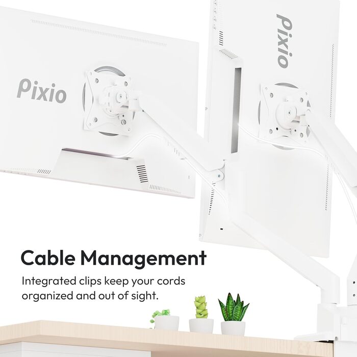 Кріплення для двох моніторів Pixio PS1D Wave White - настільний тримач, VESA, керування кабелями