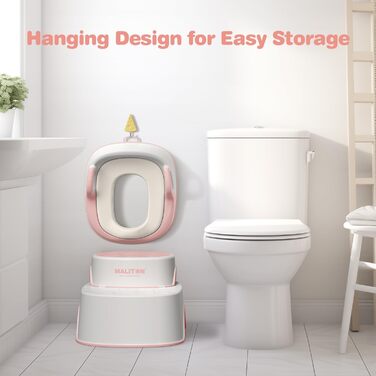 Унітаз дитячий Maliton з підставкою 2-ступінчастою для дітей 1-8 років, біло-сірий (Рожевий)