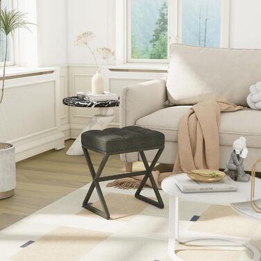 Чорний пуф-табуретка для макіяжу з металевими ніжками X-подібної форми, 40x30x46 см