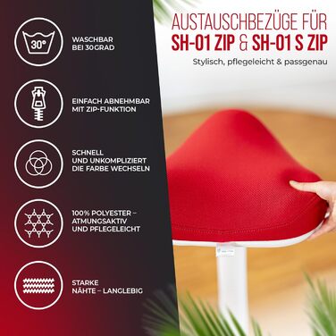 Офісний стілець SH-01 Zip з знімним чохлом | Ергономічний стілець-пуф | Сертифікований IGR | Для роботи та відпочинку | З ефектом гойдання | Регулювання висоти 58-83 см (ZIP, Червоний)