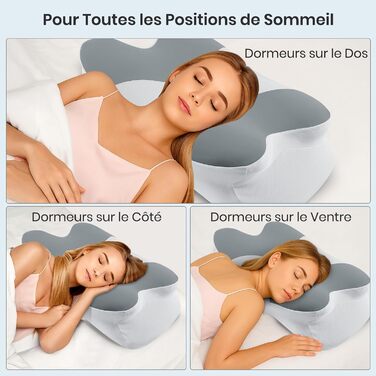 Подушка для шиї Donama з Memory Foam, подушка для сну на спині, боці та животі (сіро-білий, 62 x 37 x 12 см)