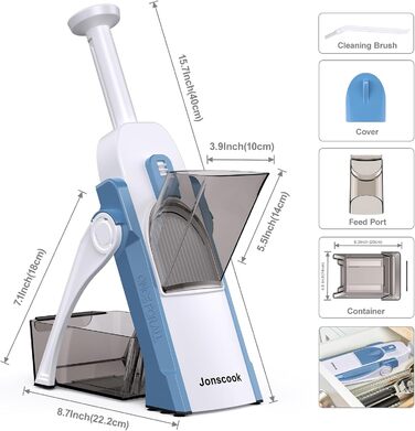 Набір для нарізання овочів 5-в-1: регульована товщина 0,1–8 мм, для кухні, з очищувачем, темно-синій