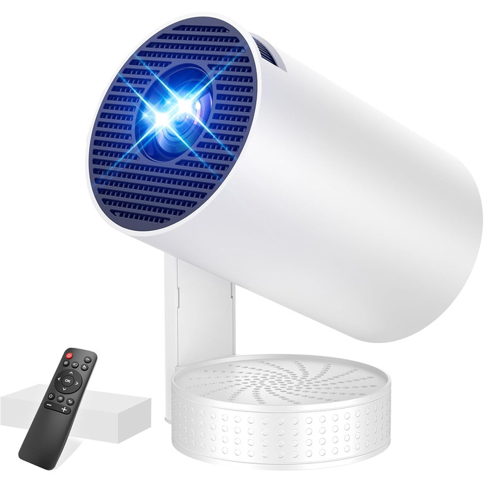 Портативний проєктор Mini Beamer 4K/1080p з Wi-Fi 6, Bluetooth 5.4, Android 13.0. Короткий фокус, поворот 270°, авто-корекція трапецеїдальних спотворень. Підтримка HDMI, TV Stick, Laptop, Memory Stick