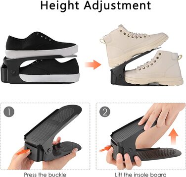 Набір для укладання взуття Arlopu PCS, двошарова полиця для взуття, Стопка для взуття 6,5 см / см / 15 см, нековзний органайзер для взуття з поліпропілену, Регульований для економії місця (25 х 5,5 см, чорний, 20)