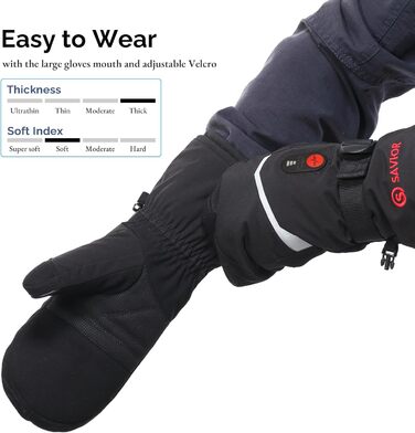 Обогревні рукавиці SAVIOR HEAT для чоловіків та жінок, акумуляторні, для катання на лижах, сноуборді, мотоциклі, туризмі (XXL, чорний)
