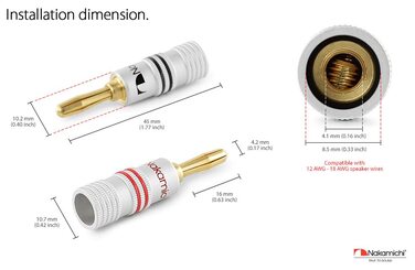 Штекери-банани Nakamichi 24K з позолоченим покриттям 4мм для колонок/підсилювачів, що загвинчуються, 10 шт. (5 пар)