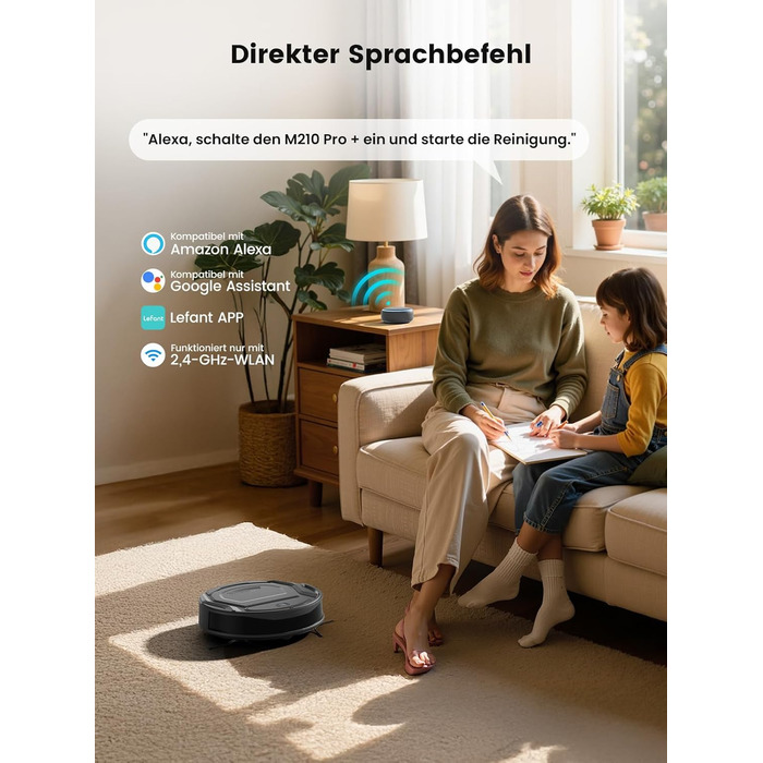 Робот-пилосос LEFANT M210 Pro+ Black: потужність 4000Pa, Wi-Fi, керування через додаток/Alexa, оминання перешкод 190°, тихий, для твердих підлог та килимів, збір шерсті тварин