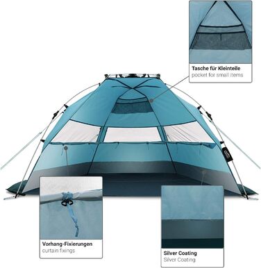 Захист від ультрафіолету (UV80), пляжний намет із системою швидкого підйому, панорамний вид на 360 Oceanblue