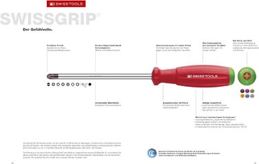 Набір викруток PB Swiss Tools Phillips PB 8242.RB 100 швейцарського виробництва Набір викруток SwissGrip PH 0/1/2/3 з 4-ма предметами, включаючи практичний настінний кронштейн (червоний/чорний)