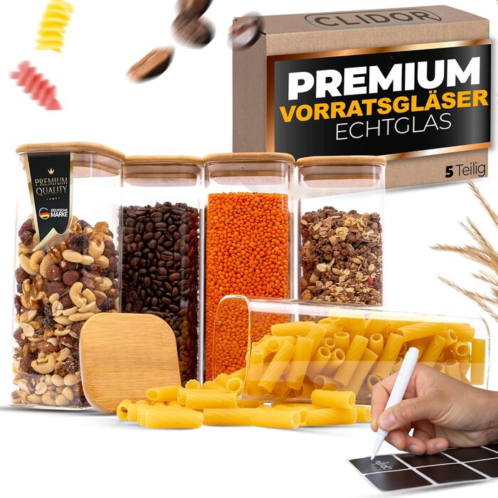 Скляні банки для зберігання з кришкою, круглі - 5 шт по 850 мл, посилена скляна тара, герметичні контейнери для продуктів, кухонні органайзери (5 шт, квадратні)