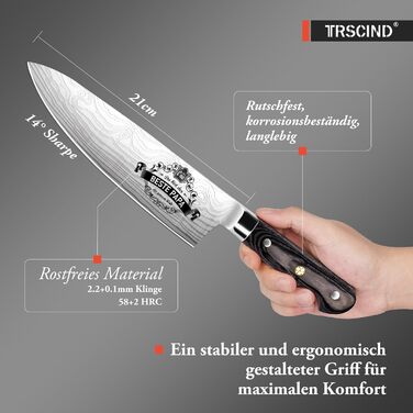 Набір кухонних ножів TRSCIND: професійний шеф-ніж та ніж для кухні з нержавіючої сталі, подарунок на Різдво/День батька для чоловіків/татусів