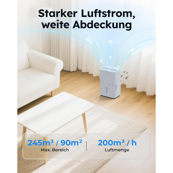 Електричний осушувач повітря 20L з відведенням води через шланг, фільтр, таймер, 10 років гарантії (30л/день)