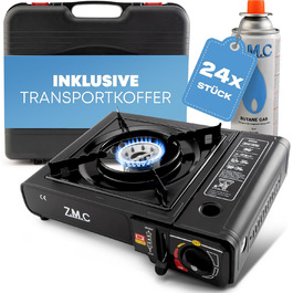 Набір для кемпінгу Z.M.C. Gaskocher: одноконфорочний газовий пальник з адаптером для LPG, кейсом, картриджами 227г та грилем. Підходить для відпочинку на природі та в приміщенні. Має п'єзозапалювання.