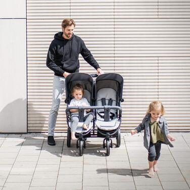 Візок для близнюків Hauck Roadster Duo SLX Grey/Silver: прогулянка від народження до 15 кг, функція лежання, великий кошик, компактний у складеному стані