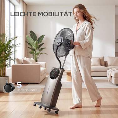 Вентилятор з розпилювачем та пультом дистанційного керування, стаціонарний вентилятор з зволоженням повітря, кут повороту 70°, 3 швидкості, 3 режими, резервуар для води 3,1 л