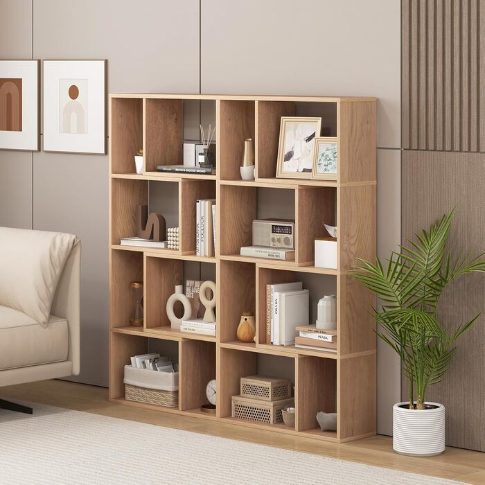 Стелаж GIANTEX з 8 секціями, 60 x 20 x 120 см, з кріпленням від перекидання, для вітальні та дитячої кімнати (білий, натуральний колір)