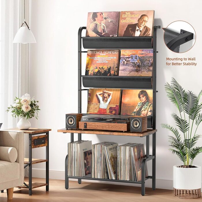 Стійка для програвача вінілу з полицями для зберігання платівок (до 300 альбомів)