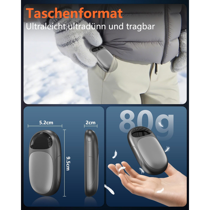 Електричні грілки для рук DDKJ - 2 шт. з LED-дисплеєм, 3 режими нагріву, перезаряджаються, для дітей, чоловіків, жінок. Компактні, багаторазові, білий та чорний колір