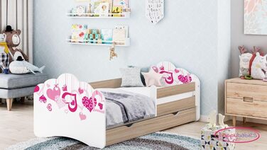 Дитяче ліжечко Happy Babies MOBI 160 x 80 Дитяче ліжко із захистом від падіння та ящиком для зберігання Молодіжне ліжко з кольоровою наклейкою Дитяче ліжечко з матрацом 80x160 Дитяче ліжко для дівчинки хлопчиків Дуб сонома (М15)