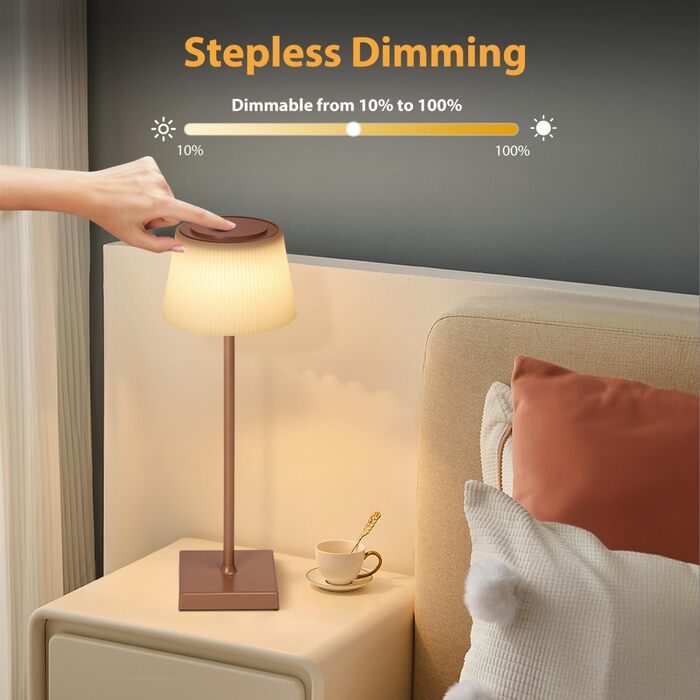 Aigostar LED акумуляторна настільна лампа бездротова, торшер з сенсорним керуванням, 3 режими кольору, IP54 вологостійка, для дому та саду (темно-коричнева)