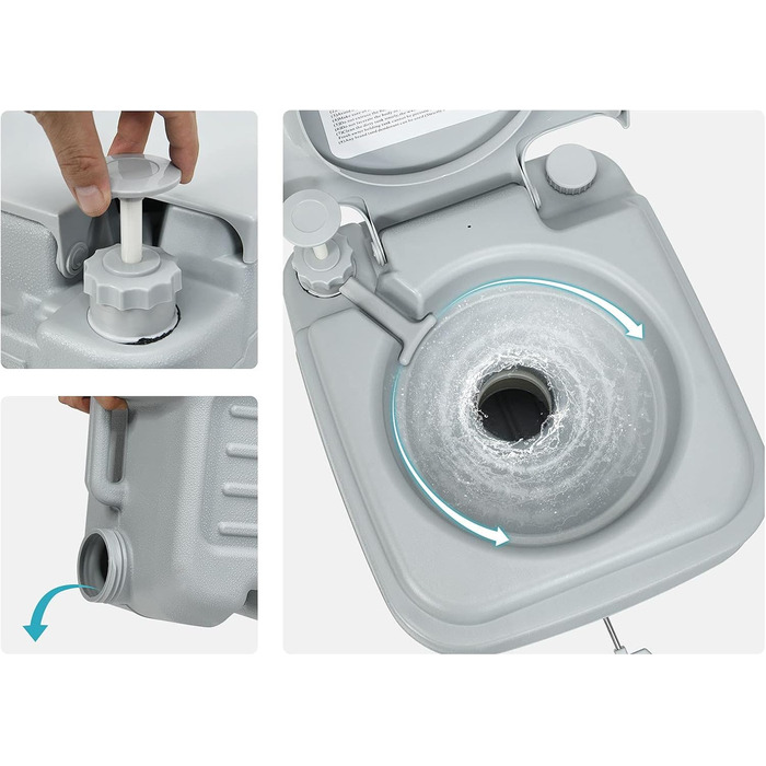 Туалет для кемпінгу DREAMADE 20L з баками для брудної та чистої води, мобільний туалет для дому, кемпінгу, трекінгу, до 200 кг, з промиванням