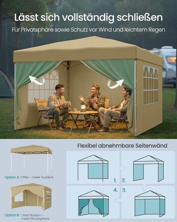 Павільйон SONGMICS 3x3 м, садовий, для відпочинку та заходів, з 4 боковими панелями (бежевий)