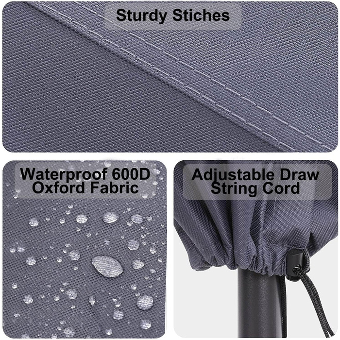 Чохол для парасольки/терасної парасольки 153x30x30 см, водовідштовхувальний, міцний, 600D Oxford PVC, чорний (без блискавки)