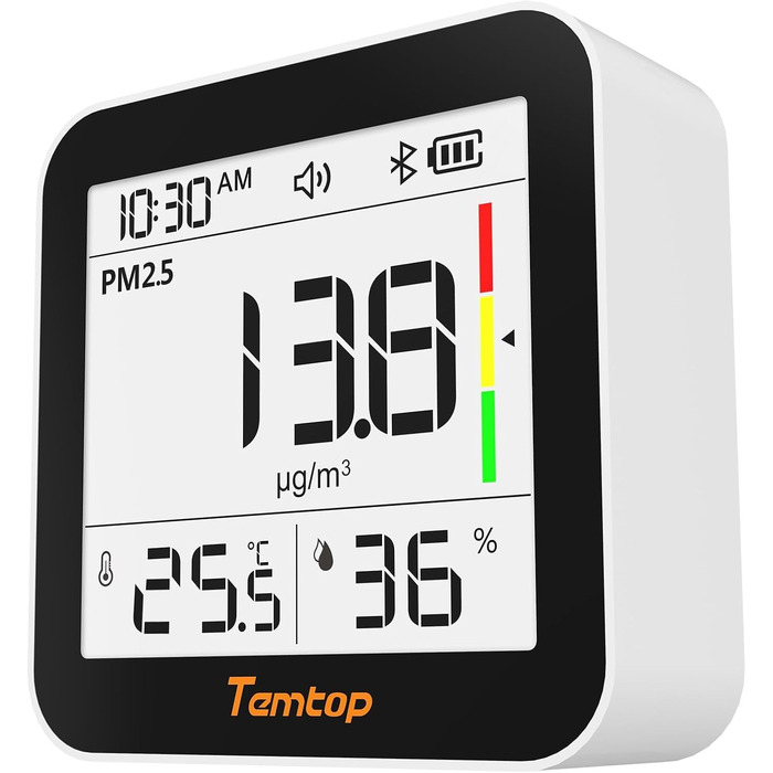 Temtop C10-2ND Монітор CO2 з Bluetooth та App, вимірювання температури та вологості, для дому та офісу