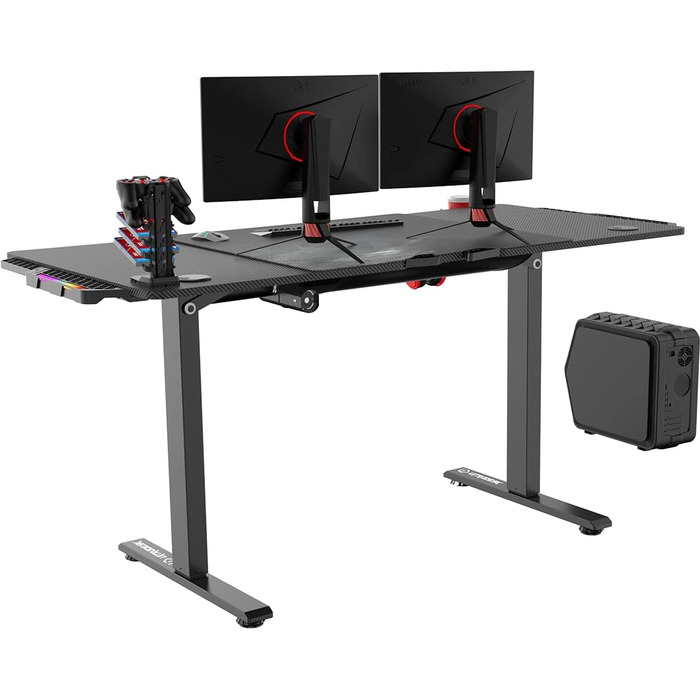 ULTRADESK Стол для роботи з регулюванням висоти V2 - електричний, 140x68 см, для геймінгу, офісу, дому - з XL-килимком для миші (чорний)