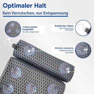 Подушка для ванни з присосками, сіра - ергономічна підкладка під голову у ванну