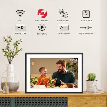 Цифровий фоторамка FRAMEO з Wi-Fi, 32GB, 10.1 дюйма, сенсорний екран, автоповорот, датчик руху, Frameo App для обміну фото з будь-якого місця