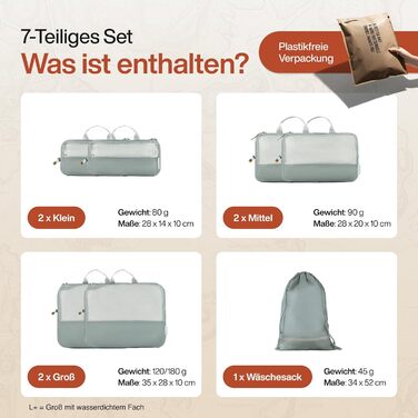 Набір компресійних органайзерів для подорожей TRAVEL DUDE (7 предметів), органайзери для одягу в рюкзак та валізу з переробленого пластику, сталевий синій