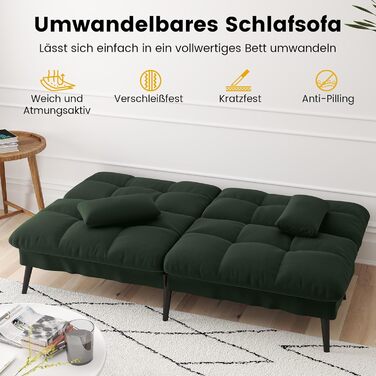 Диван-ліжко LUCKRACER 3-місний з регульованими кутами, тканина, темно-зелений | Диван, розкладний диван, кутовий диван для вітальні
