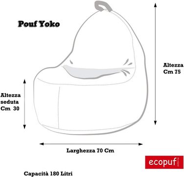 Крісло Ecopuf Yoko для внутрішнього та зовнішнього використання - Крісло-мішок з поліестеру, оббитий ручкою, 75 х 70 см (Light Blue Nc7)