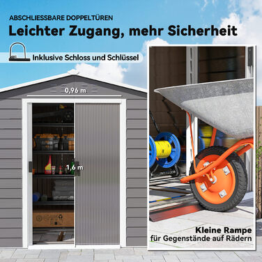 Металевий сарай для інструментів, стійкий до погодних умов та антикорозійний, із замком, розміром 2,40 x 2,06 x 1,98 м, світло-сірий