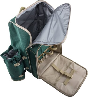 Рюкзак для пікніка Andora на 4 особи з інтегрованою сумкою-холодильником, зелений, з аксесуарами (29 шт)